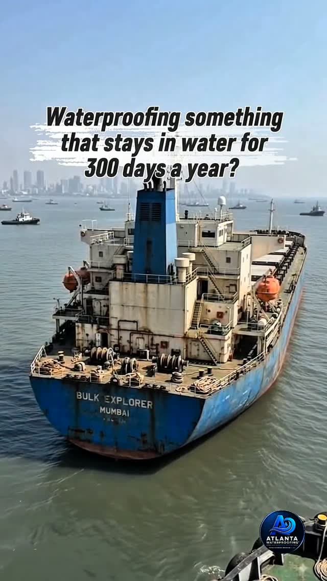 The cargo ship Bulk Explorer at anchor in Mumbai Harbour, captioned Waterproofing something that stays in water 300 days a year?